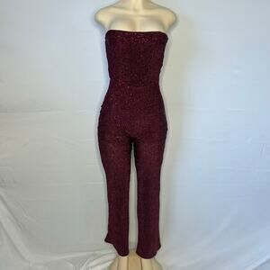 Wild Fable Strapless Sequin Jumpsuit BurgundyXS Party One Piece Valentine’s Day